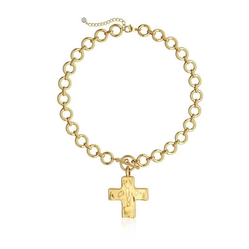 Chunky Hammered Cross Necklace