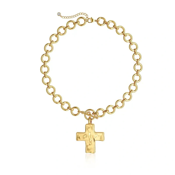 Chunky Hammered Cross Necklace