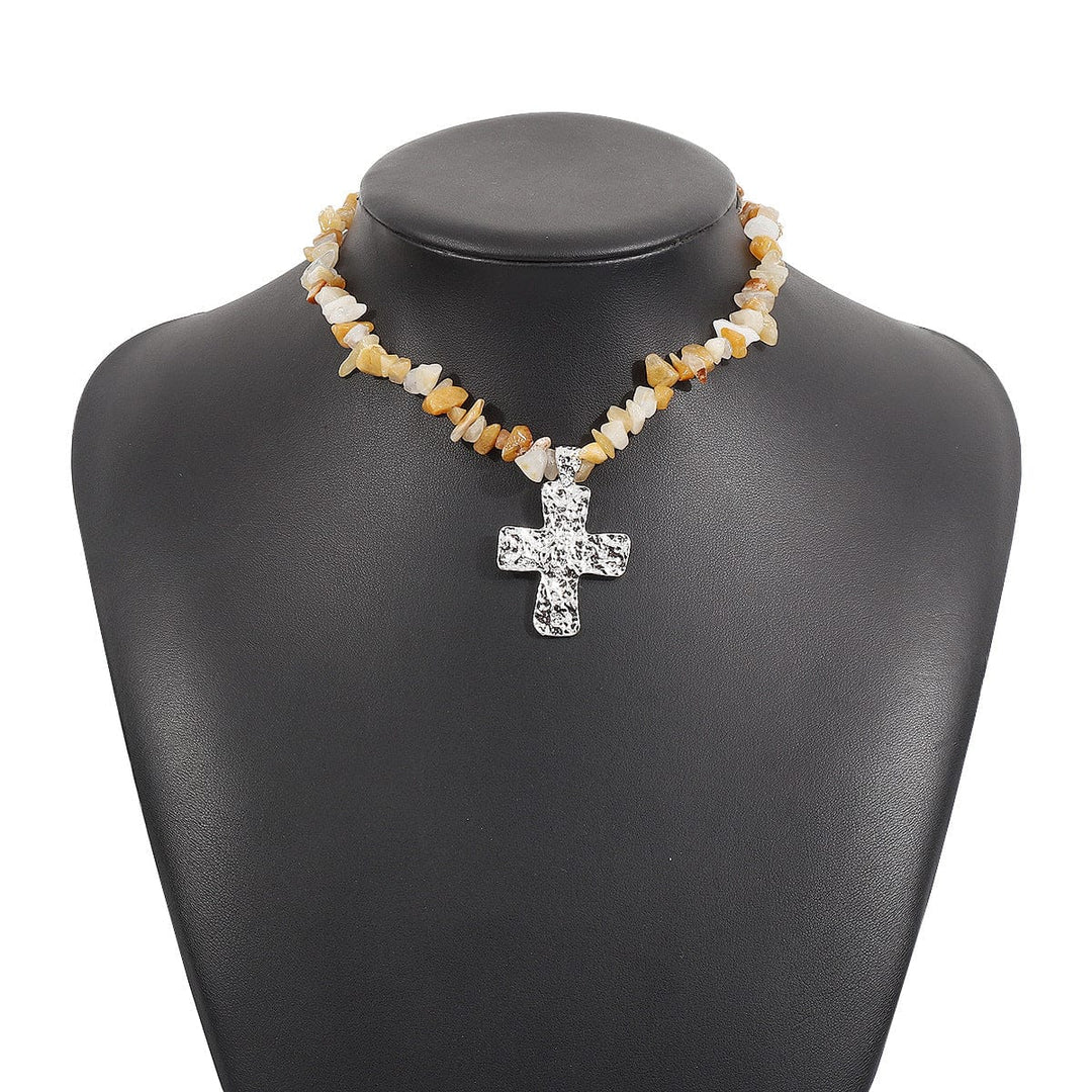 NATUREL STONES CROSS NECKLACES