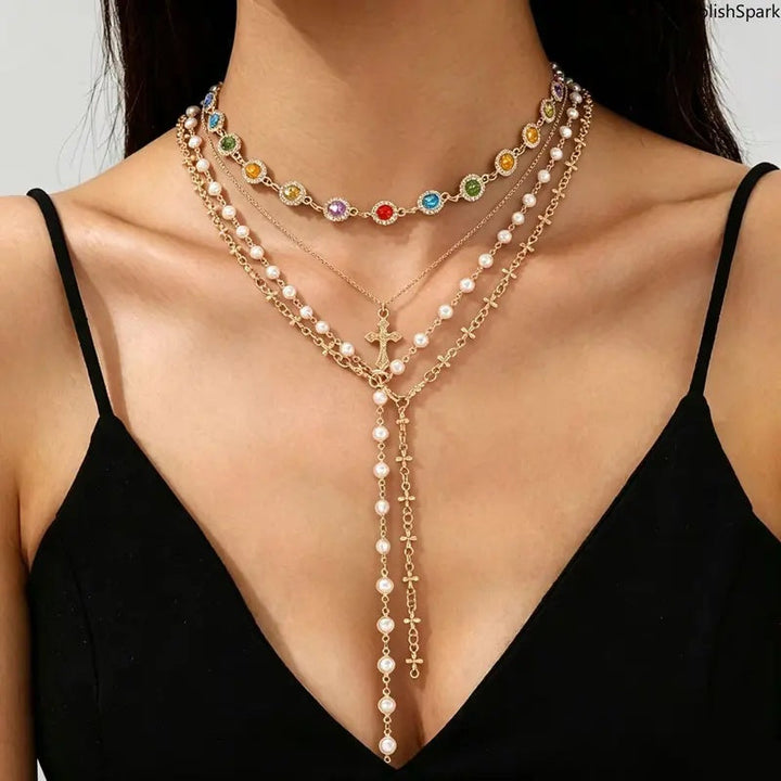 Bohemian Crystal Cross Necklace Set