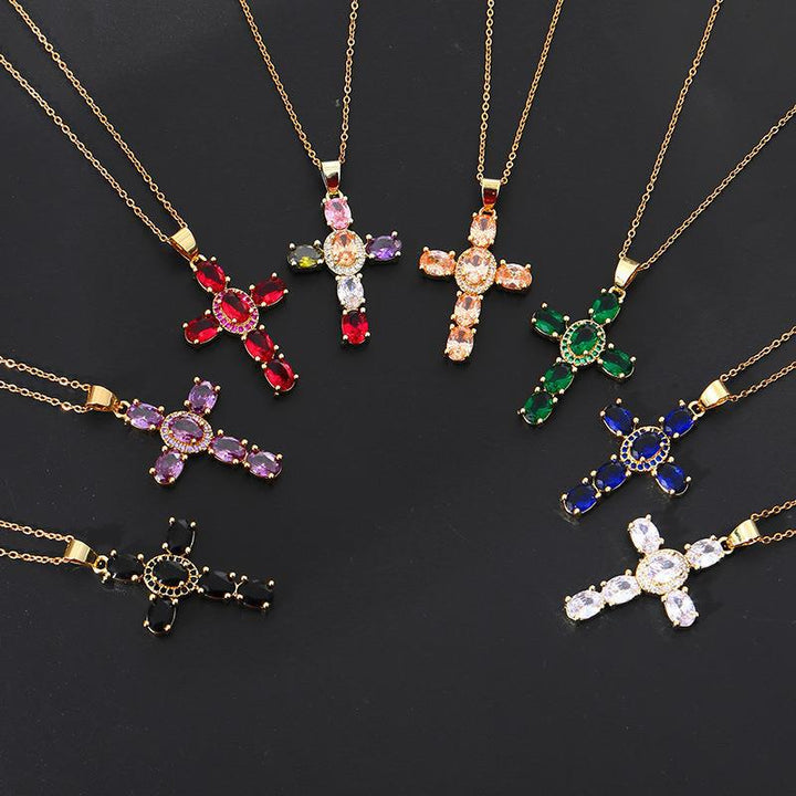 COLORFUL GEMSTONES CROSS NECKLACES