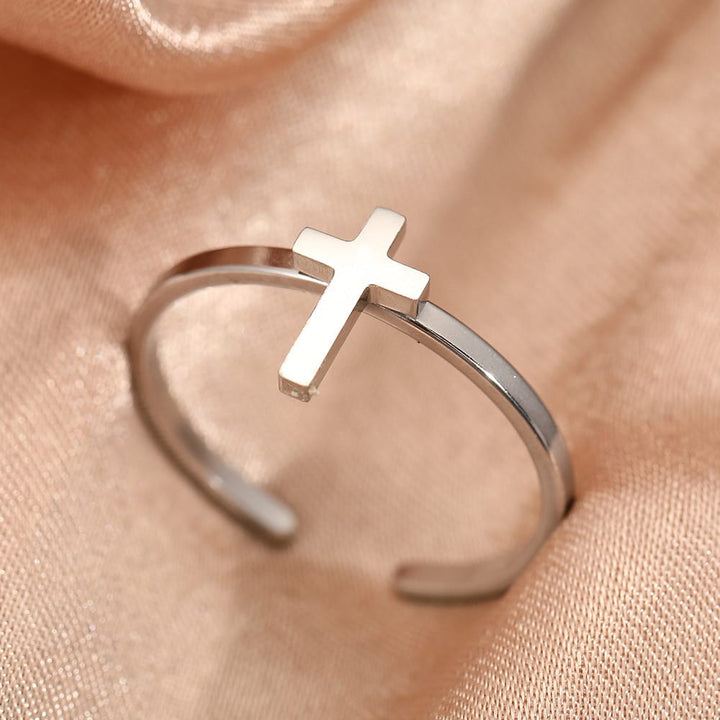 CROSS ON TOP RING - (ADJUSTABLE)