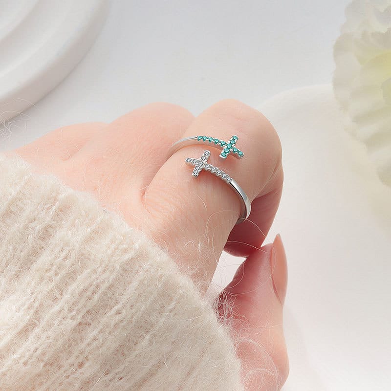 TIFFANY BLUE CROSS WITH ZIRCON STONES - (ADJUSTABLE)