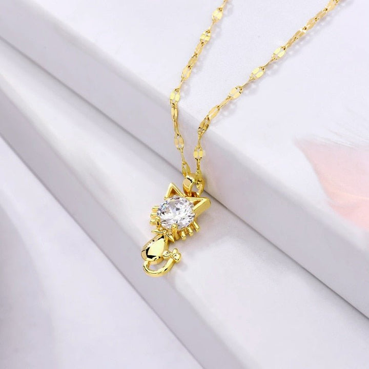 Gold plated cat necklace with zircon