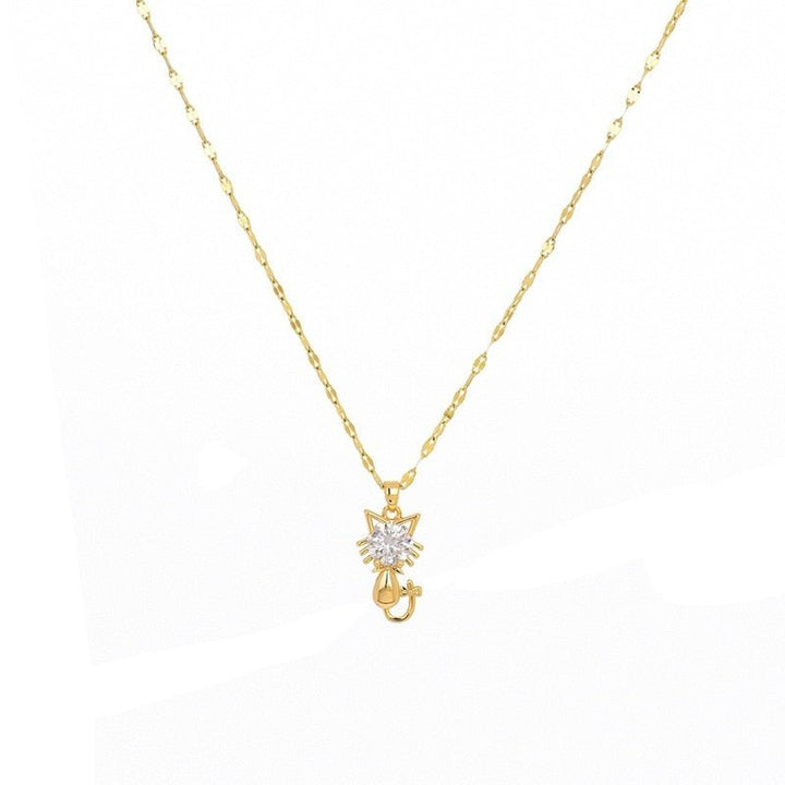 Gold plated cat necklace with zircon