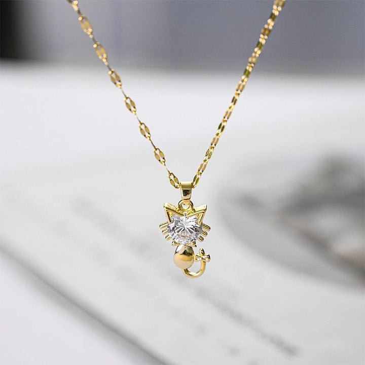 Gold plated cat necklace with zircon