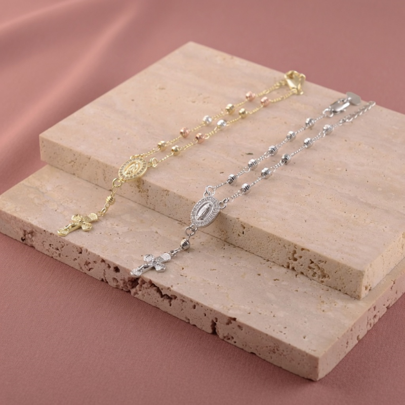 Virgin Mary Rosary Cross Beaded Bracelet