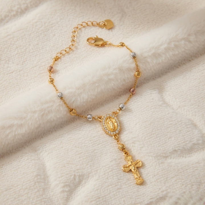 Virgin Mary Rosary Cross Beaded Bracelet