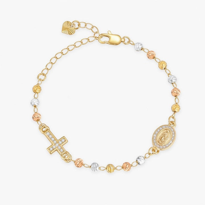 Gold Rosary Bead Cross Bracelet for Women