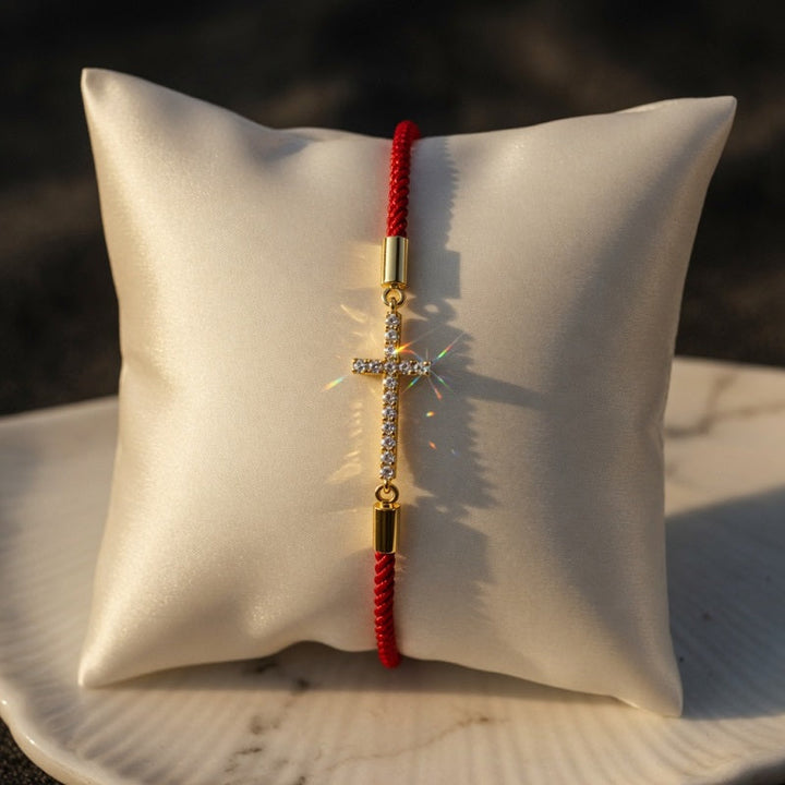 Diamond Cross Red Rope Bracelet