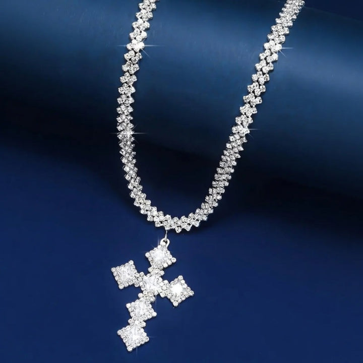 Rhinestone Cross Necklace Statement Jewelry
