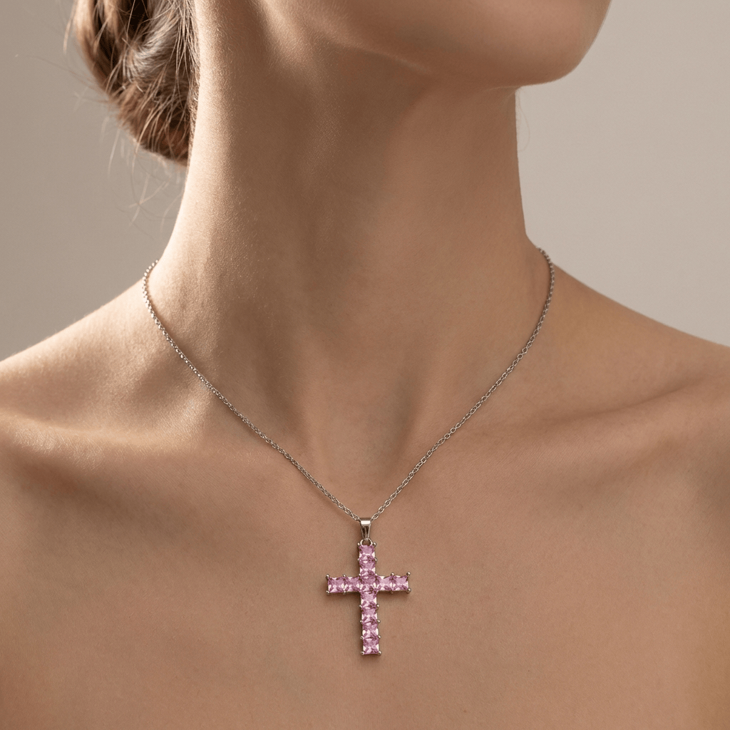 COLORFUL DIAMONDS CROSS NECKLACE