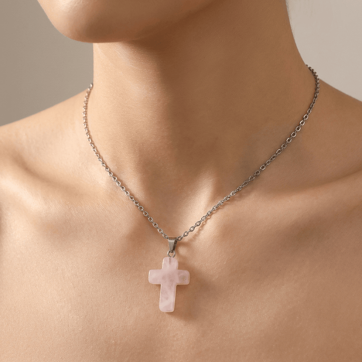 NATURAL AGATE STONE CROSS PENDANT