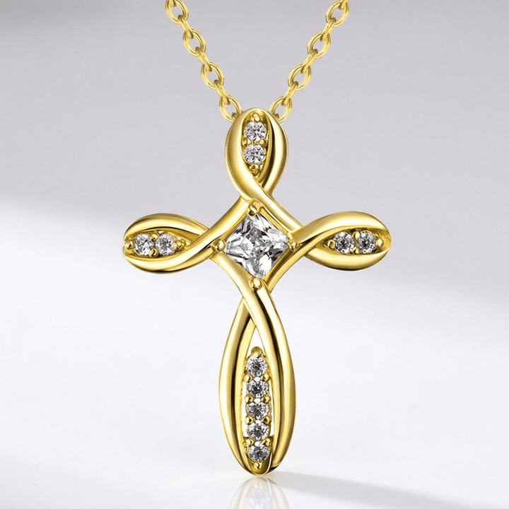 ZIRCON TIED CROSS NECKLACE