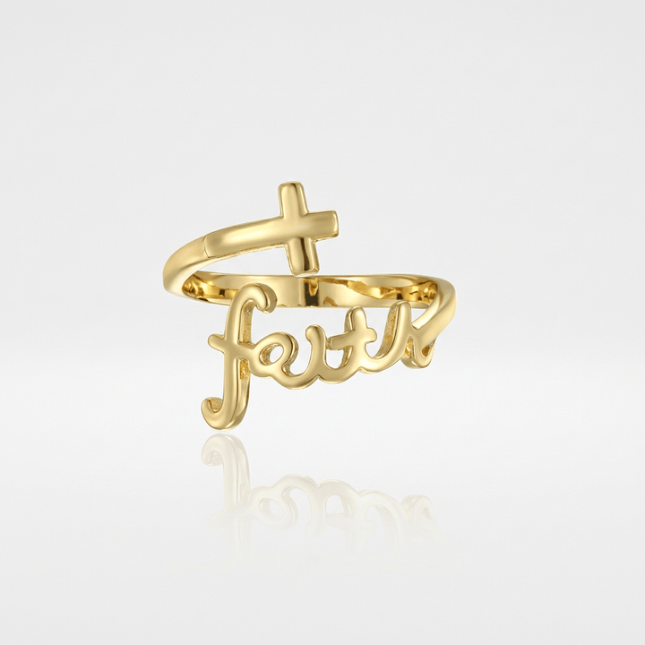 SILVER JESUS & FAITH RING - (ADJUSTABLE)