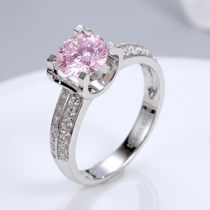 Silver Round Diamond Pavé Solitaire Ring - (Adjustable)