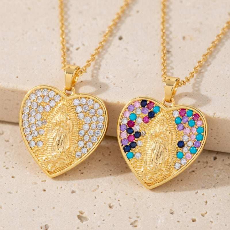 Heart Guadalupe Virgin Mary Pendant Necklace