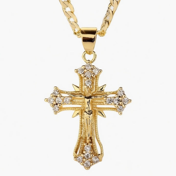 Sparkling Crystal Jesus Cross Pendant Necklace