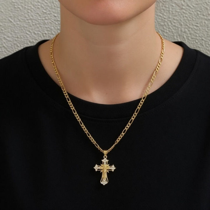 Sparkling Crystal Jesus Cross Pendant Necklace