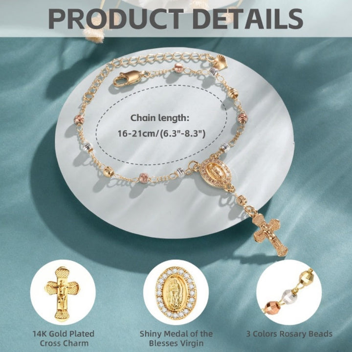Virgin Mary Rosary Cross Beaded Bracelet