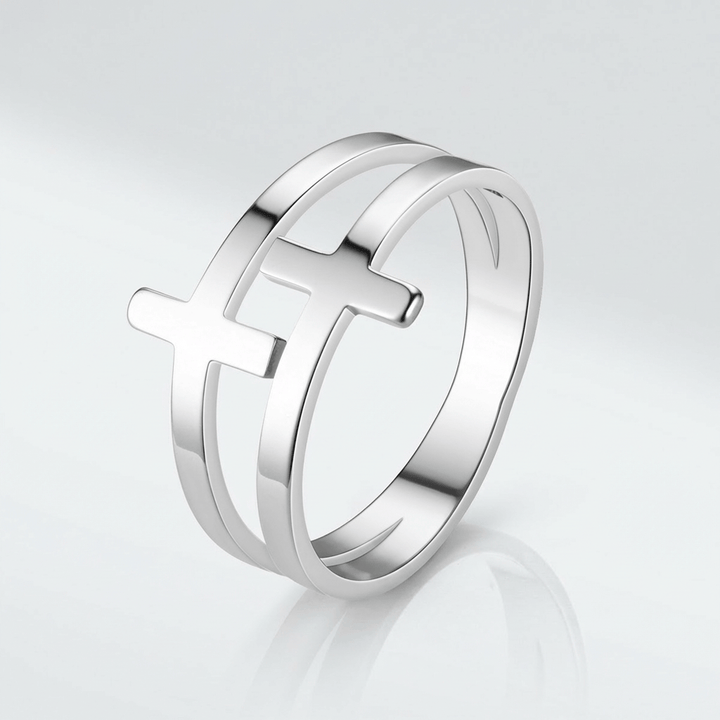 GRACE DOUBLE CROSS SILVER RING